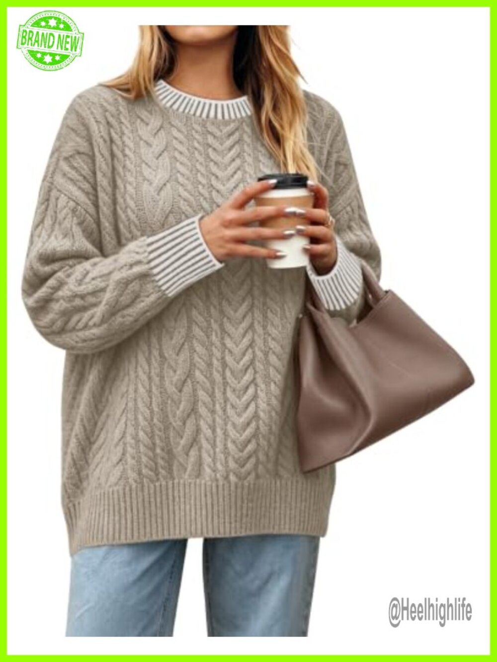 Cable Knit Long Sleeve Tunic Sweater Crew Neck Pullover Fall Winter